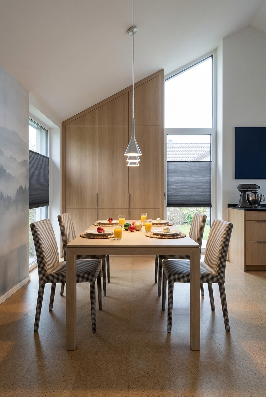 Einbauschrank mit Dachschräge und Esstisch Amalfi aus Eschenholz für optimalen Stauraum