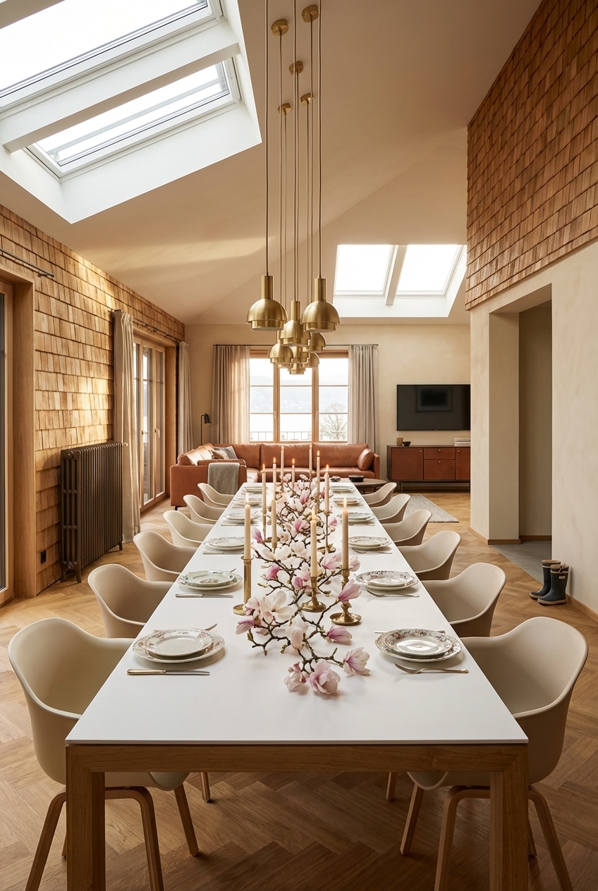 Esstisch Amalfi Keramik Holz Eiche unter Dachfenstern für angenehmes Licht