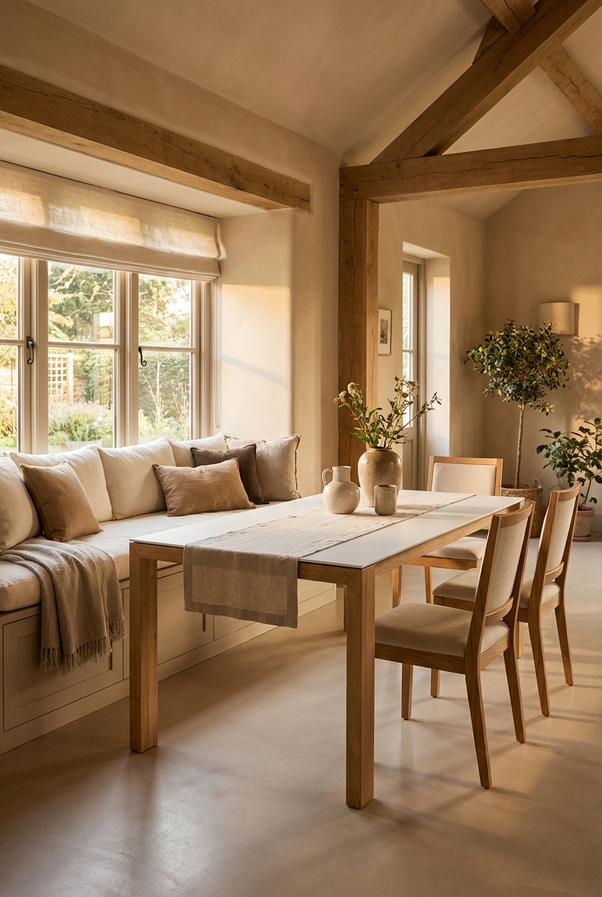 Esszimmer mit Sitzfenster und harmonisch abgestimmtem Esstisch Amalfi in Eiche