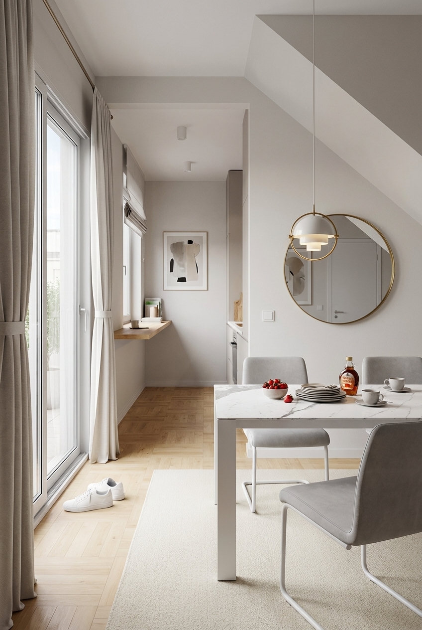 Durchgehender Boden verbindet Essbereich und Küche offen, Esstisch Amalfi Keramik ergänzt harmonisch