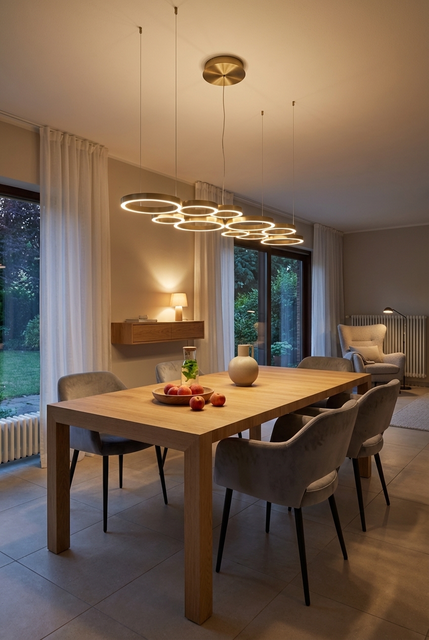 Esszimmer mit gezielten Spots über dem Esstisch Assen aus Eiche für einladendes Licht