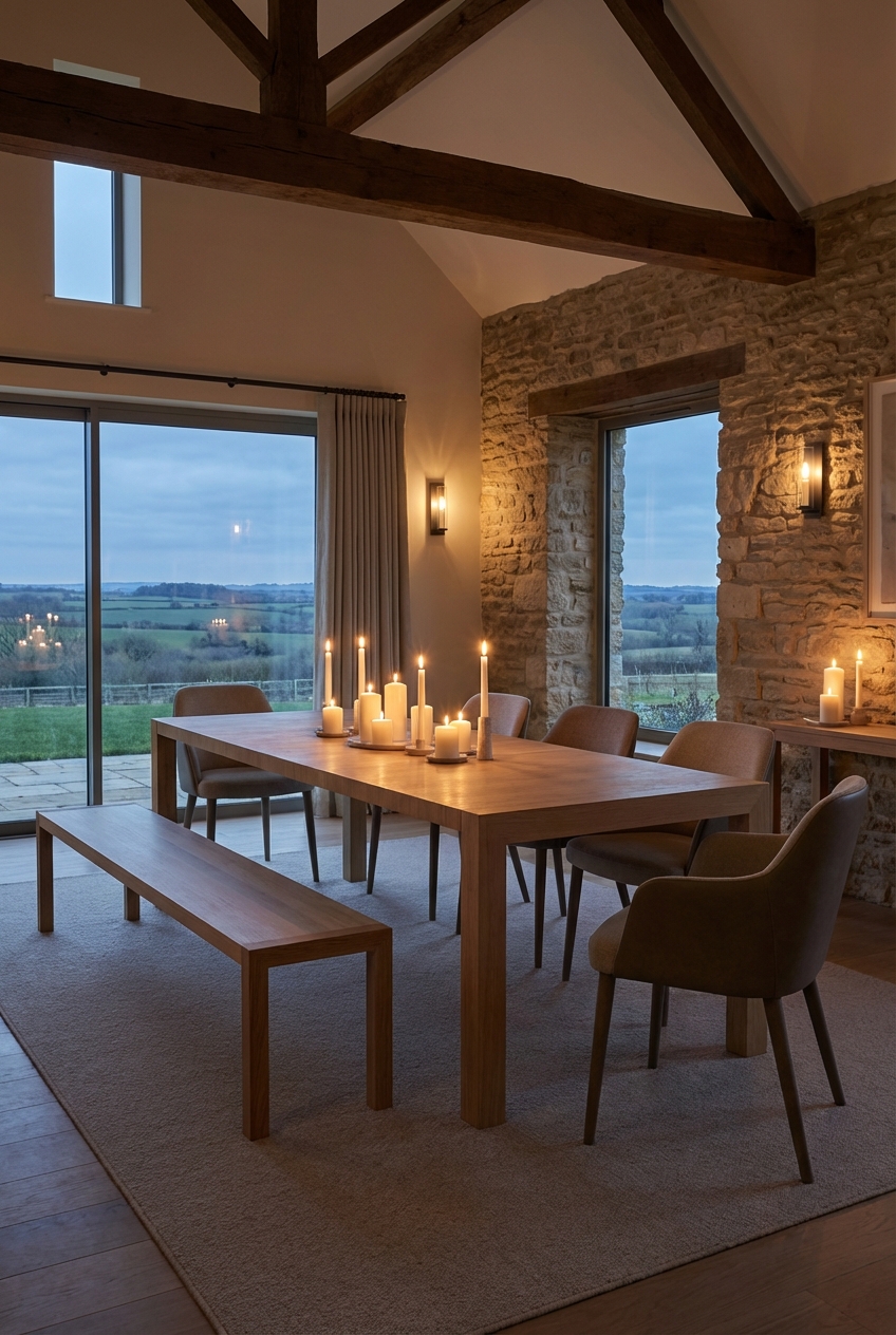 Essbereich mit einer Bank und dem Esstisch Assen aus Eiche für eine klare und ruhige Atmosphäre