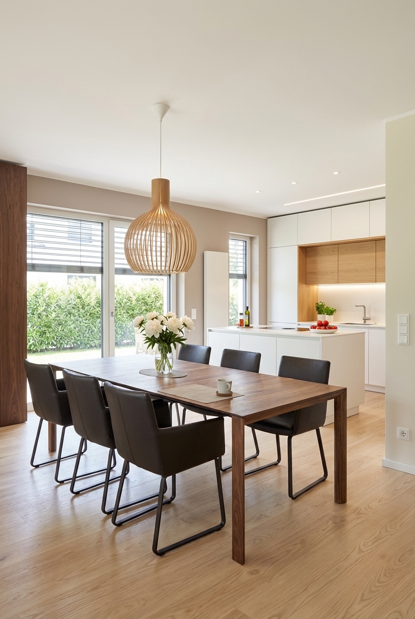 Freistehender Esstisch Buren aus Nussbaum inmitten einer offenen Küche