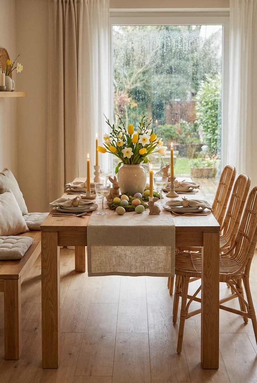Kleine Hasen symmetrisch auf einem Massivholztisch Casma aus Wildeiche angeordnet
