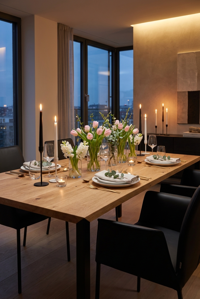 Eukalyptuszweige verleihen jedem Gedeck auf dem Eiche-Esstisch Florenz eine frische Note