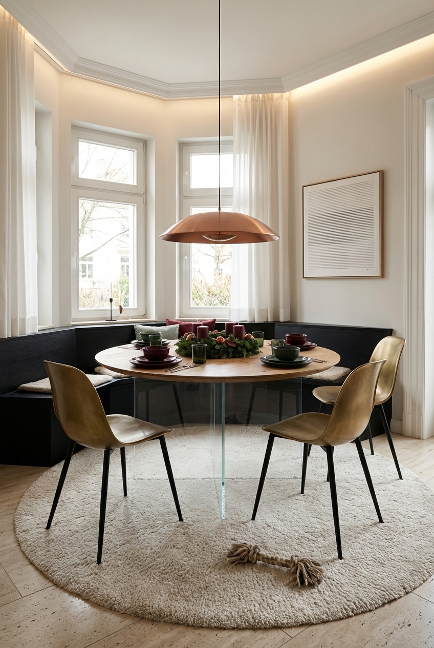 Runder Esstisch Hadir aus Wildeiche passt optimal in Nischen und bietet Platz für alle