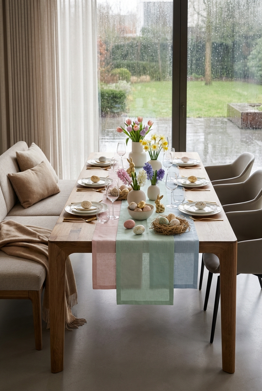 Goldenes Besteck auf einem Massivholztisch bringt festliche Wärme zum Brunch