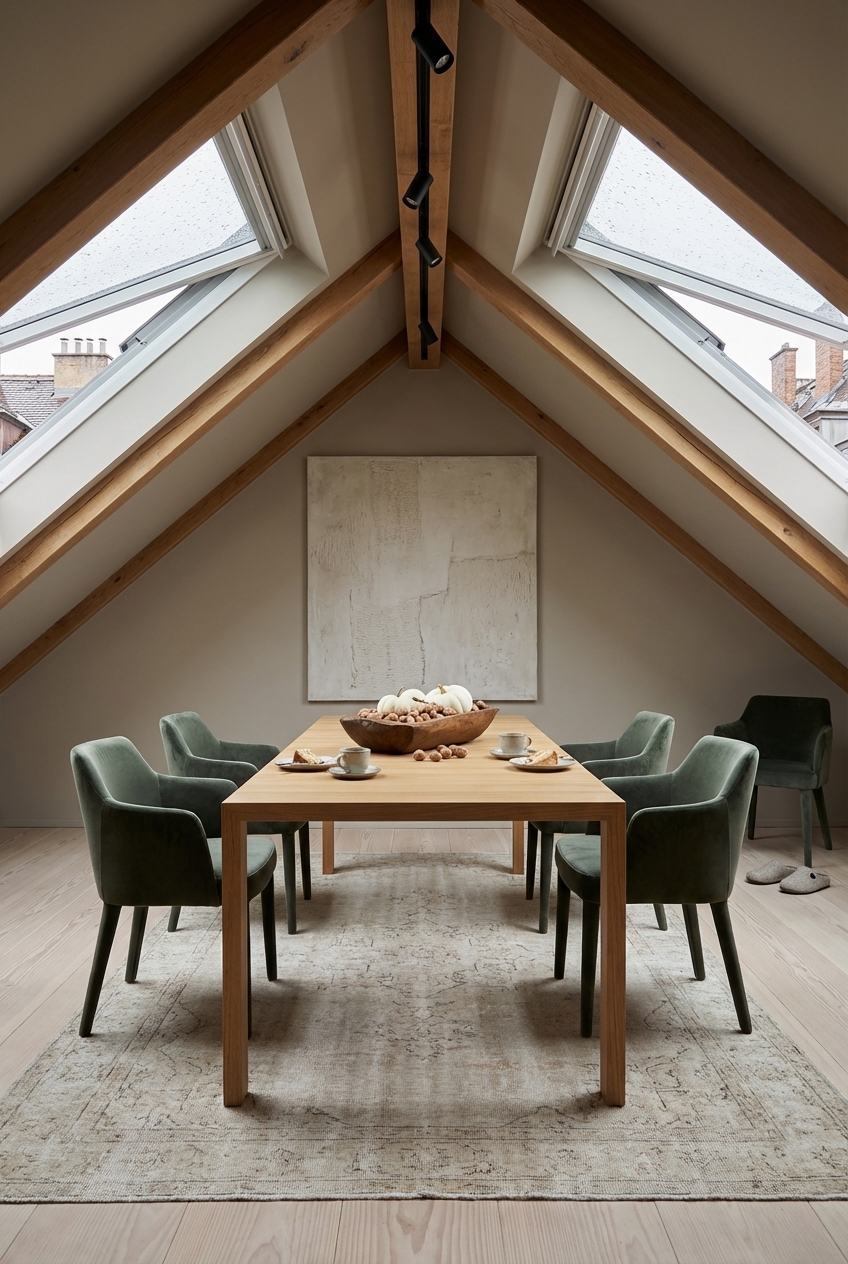 Lampe an sichtbare Dachbalken über dem Esstisch Hoorn aus Eiche für gleichmäßiges Licht