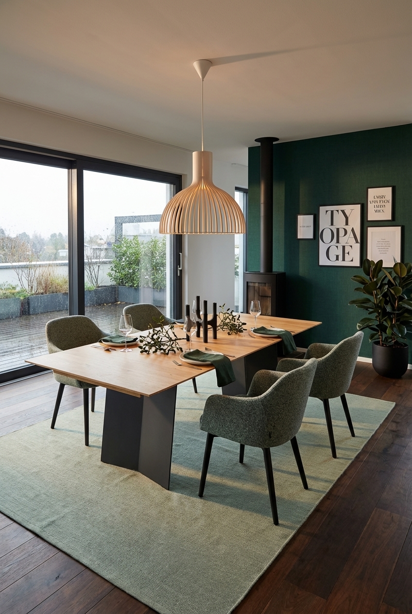 Grüne Stoffservietten auf dem Eiche-Esstisch Kampen 1 harmonieren mit den Pflanzen im Raum