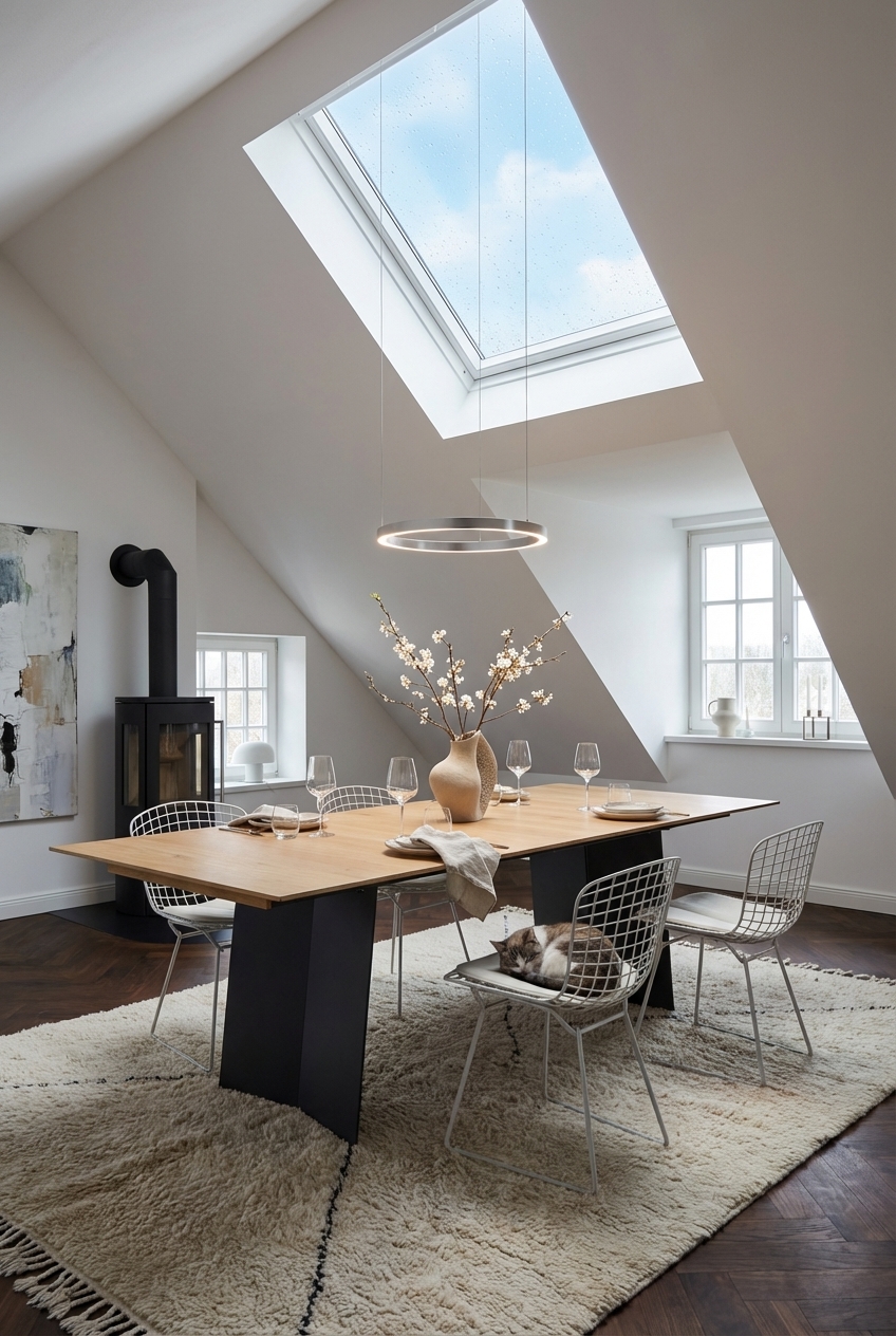 Esstisch Kampen 1 aus Eiche unter der höchsten Stelle der Dachschräge platziert