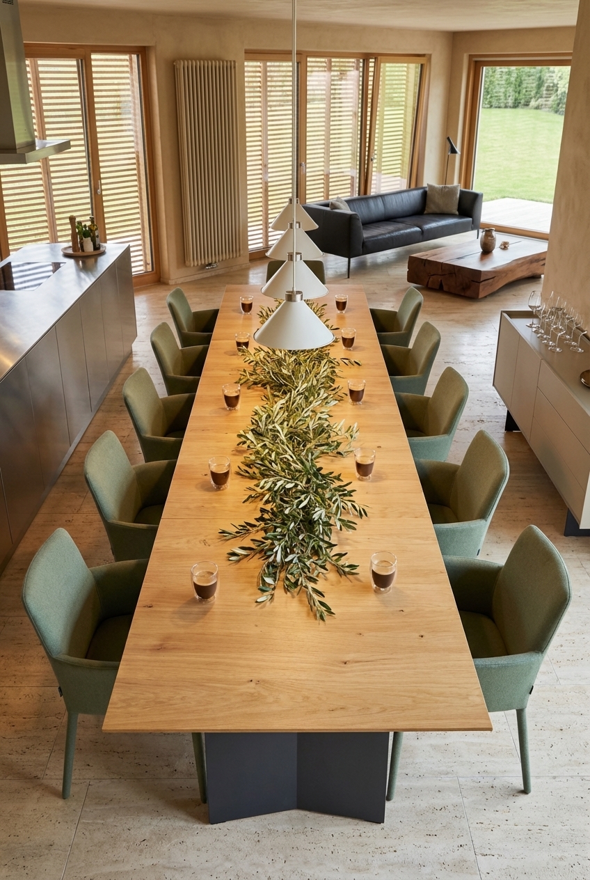 Esszimmertisch Kampen 1 aus Eiche, frei in der Raummitte für optimale Nutzung und Inspiration