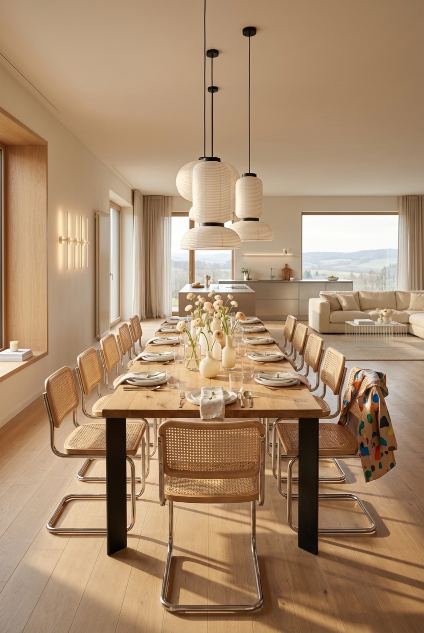 Esszimmer mit Esstisch Modena aus Wildeiche und markanten Kufenbeinen