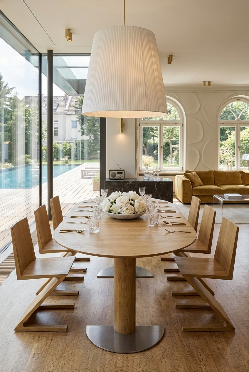 Ovaler Esstisch Sala aus Eiche als Mittelpunkt für ein einladendes Esszimmer.