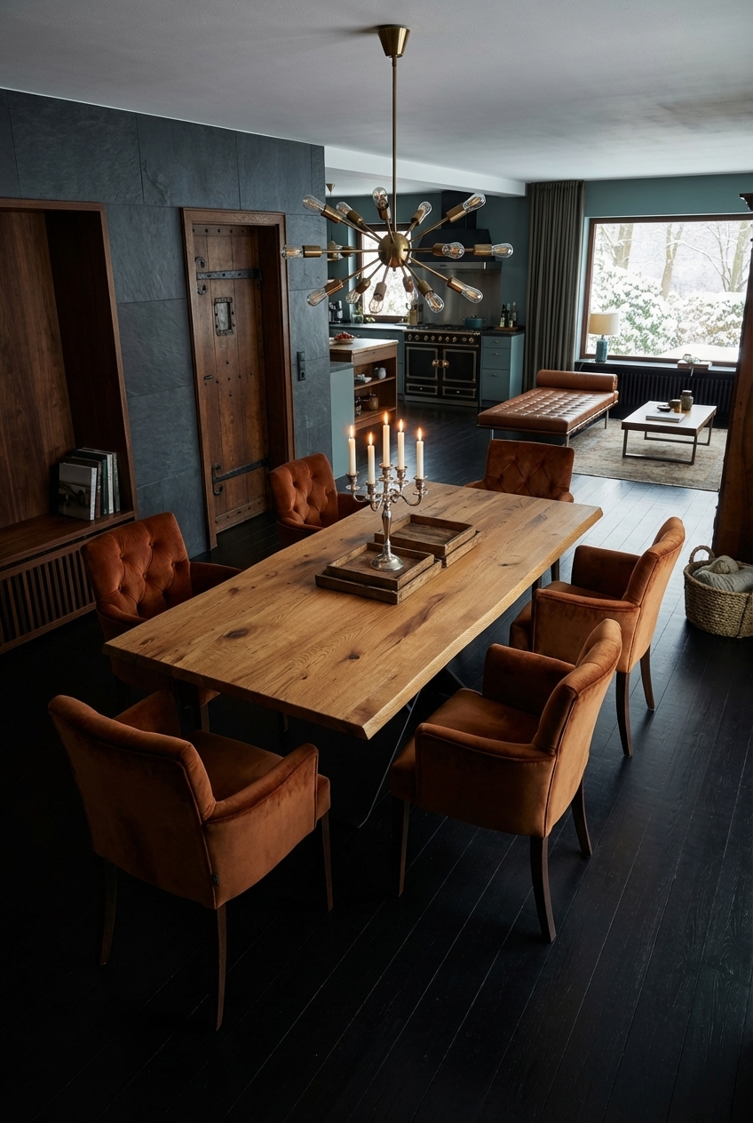 Kerzenlicht auf rustikaler Holzoberfläche schafft eine gemütliche Vintage-Stimmung