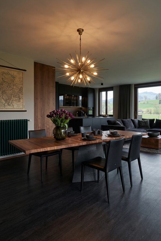 Alte Landkarte als Wandschmuck über dem Esstisch Weert aus Nussbaum