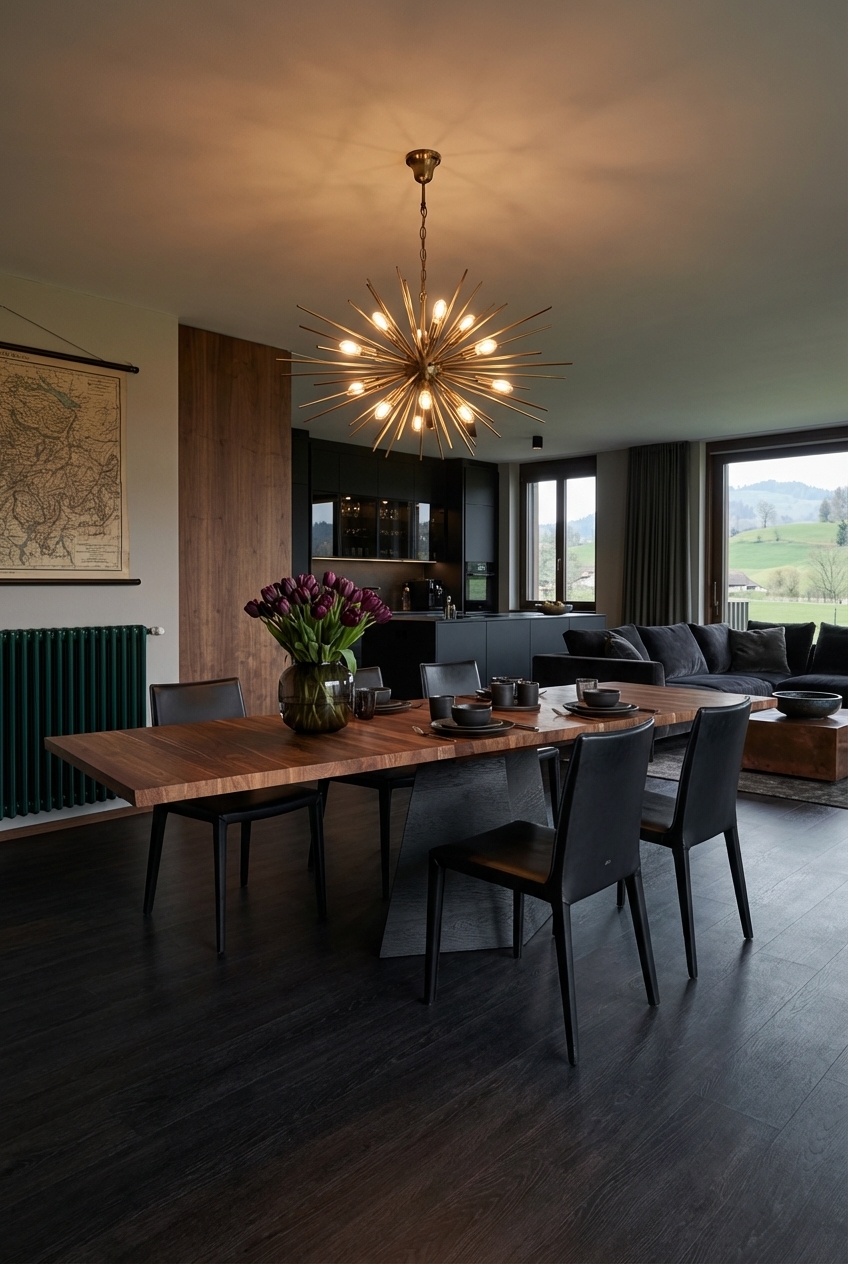 Alte Landkarte als Wandschmuck über dem Esstisch Weert aus Nussbaum